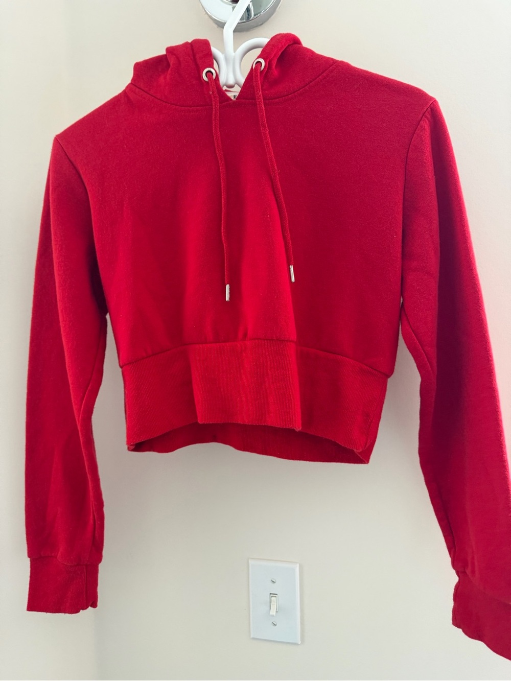 Garage Red Cropped Hoodie with Drawstring